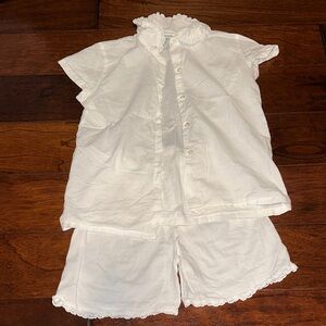 Papo d'Anjo Cream Kids Pajama Set with Ruffle Collar